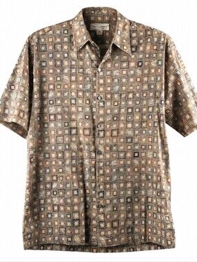 Geometric Resort Dad Style Tori Richard Cotton Lawn Button Front Shirt Men's M